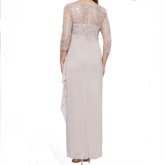 Alex Evenings Long V Neck Empire Waist Cascade Ruffle Faded Rose Size 4 - Picture 2 of 11